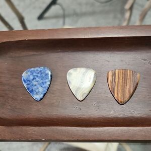NWOT Specialty Set of Three Guitar Picks - Sodalite, Agate and Wooden